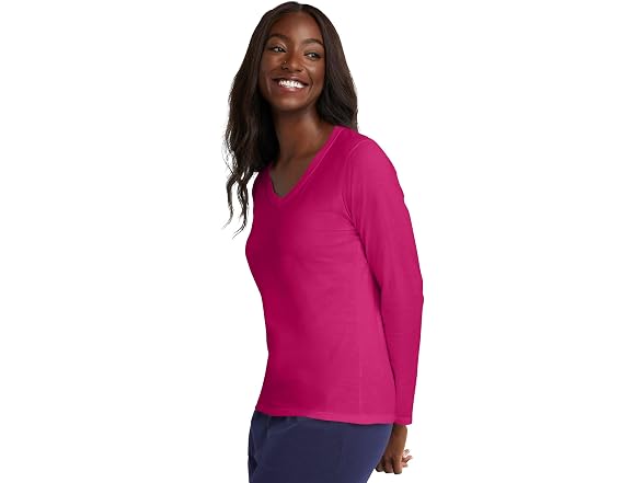 Hanes Women (M) Long Sleeve Cotton V-neck T-shirt