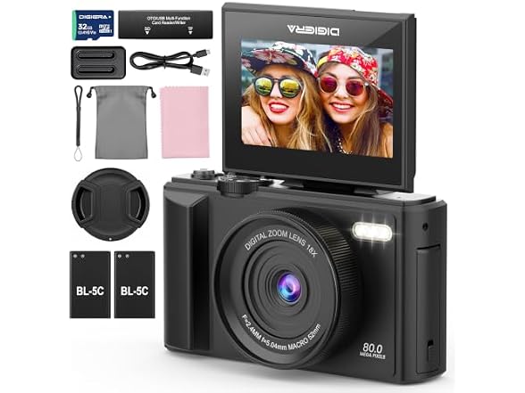 DIGIERA 5K 80MP Flip Screen Camera