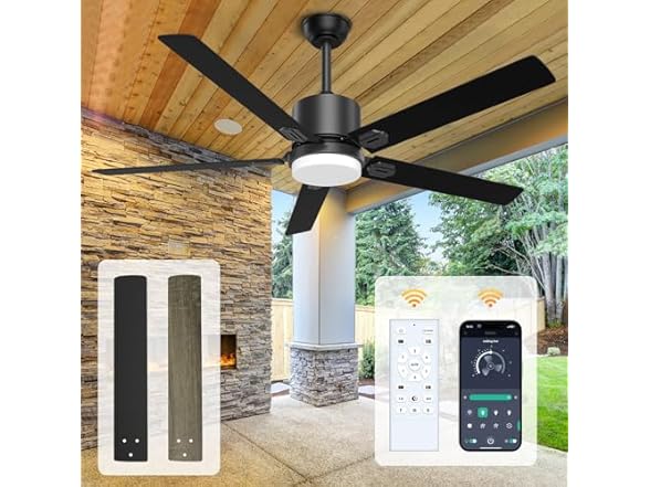 alescu Ceiling Fan with Light, Black, 60 inch
