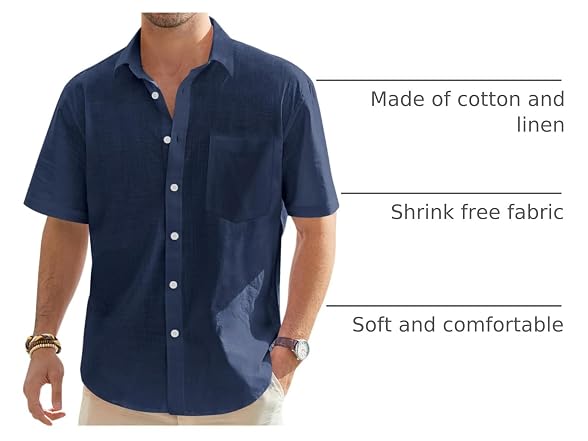 J.ver Men (L) Linen Shirt Short Sleeve Down Shirts