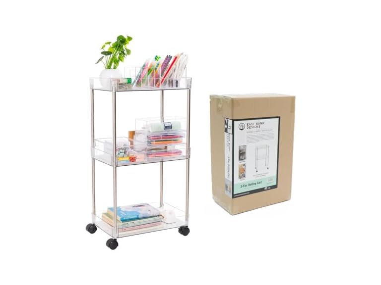 J&V TEXTILES 3 Tier Acrylic Standard Rolling Cart with Wheels