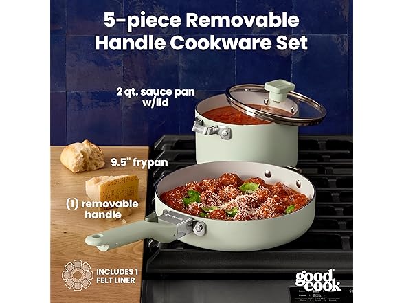 GoodCook Ceramic Cookware Set 5-Piece Sage Green