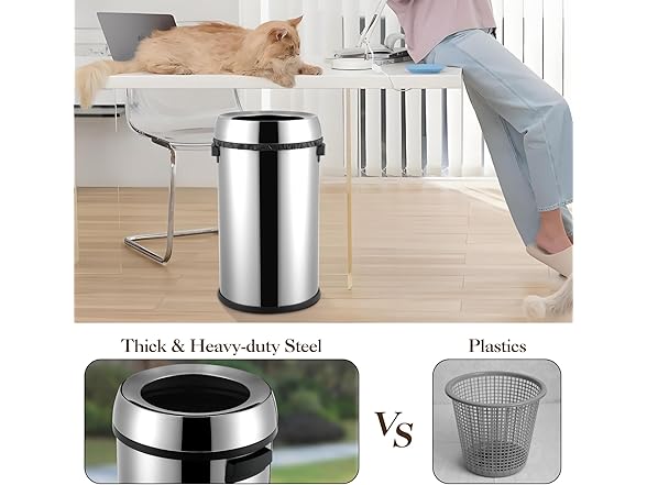 Takywep 17 Gallon Stainless Steel Open Top Trash Can,65 Liter 