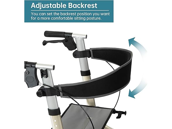ELENKER All-Terrain Rollator Walker with Seat, Outdoor Rolling Walker, 12” Non-Pneumatic Tire Front Wheels, Compact Folding Design for Seniors, Champagne (Open Box)