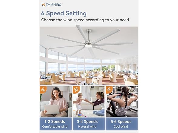 ZMISHIBO 96" Aluminum Ceiling Fan with Lights