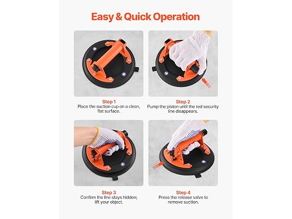 Glass Suction Cup, 8" 2 Pack 615 lbs Load Steel