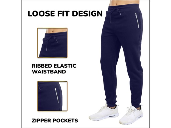 3Pk Asst Mens Fleece Joggers w-Zip Pockets