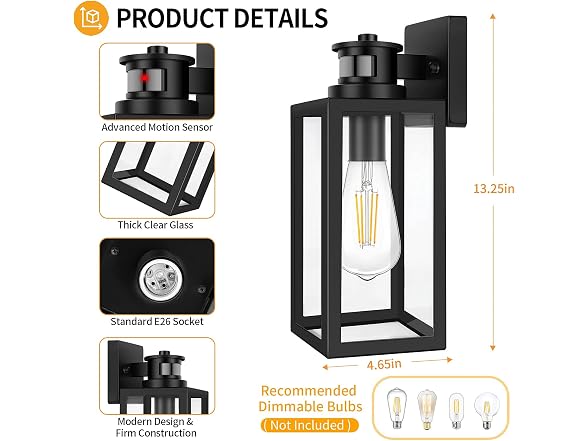 TOBUSA 2-Pack Motion Sensor Outdoor Lights