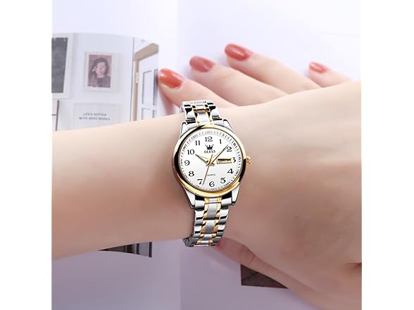 OLEVS Women’s Day Date Steel Watch- Silver