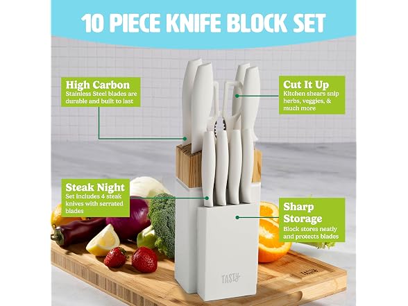 Tasty Kitchen Knife Set with Block White