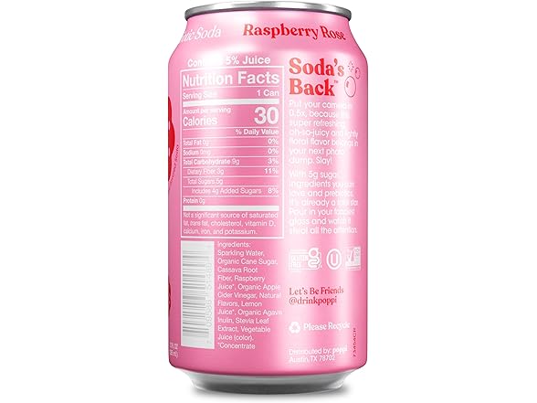 1CT Poppi Prebiotic Soda, Raspberry Rose, 12 oz