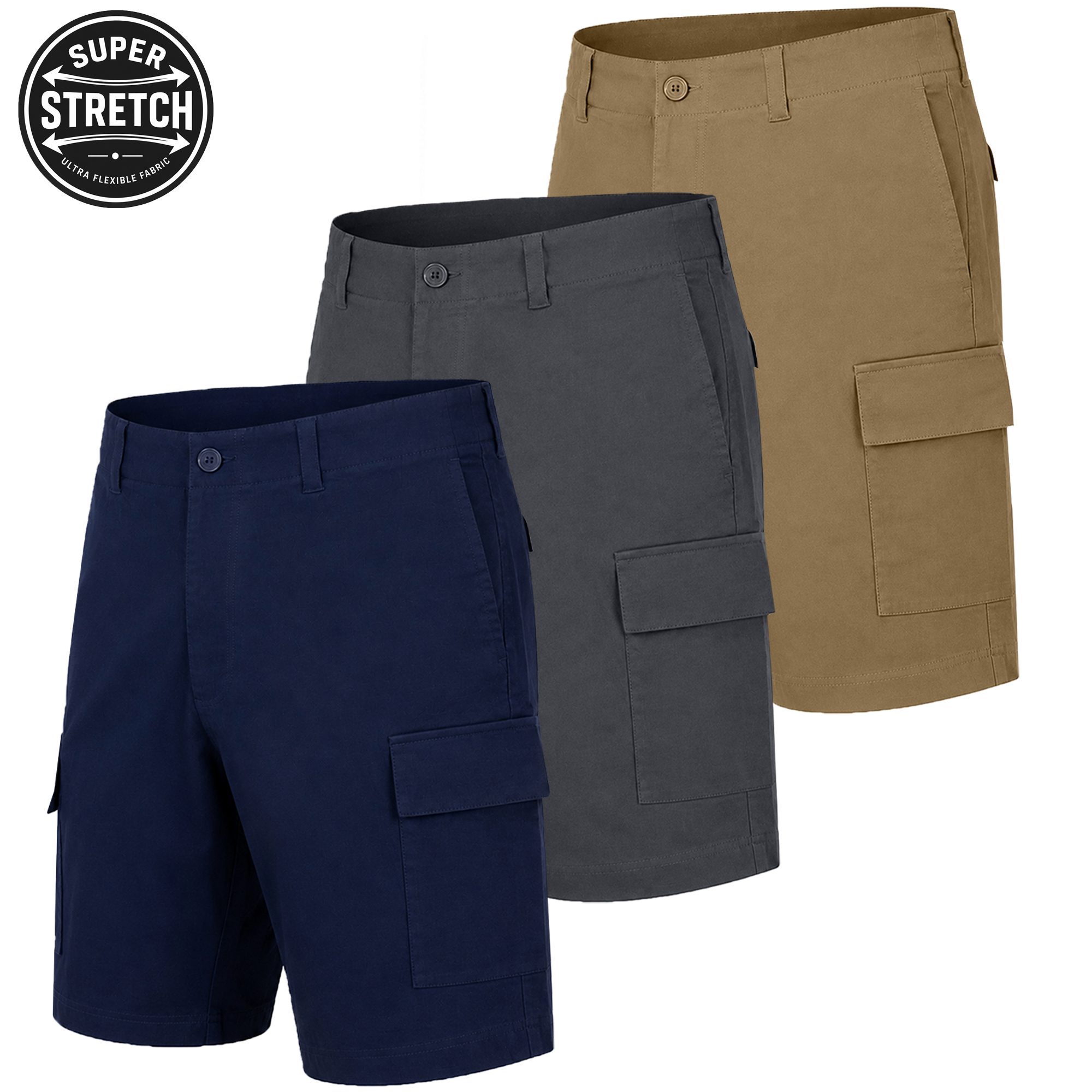3Pk Mens Super Stretch Cargo Shorts - Gallery 14