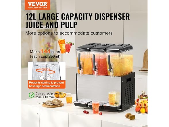 Commercial Beverage Dispenser, 3 Tanks 12 L