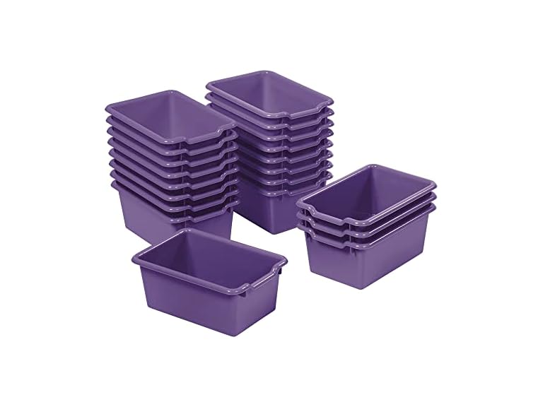 ECR4Kids Scoop Front Storage Bin, Multipurpose Organization, Purple, 20-Piece