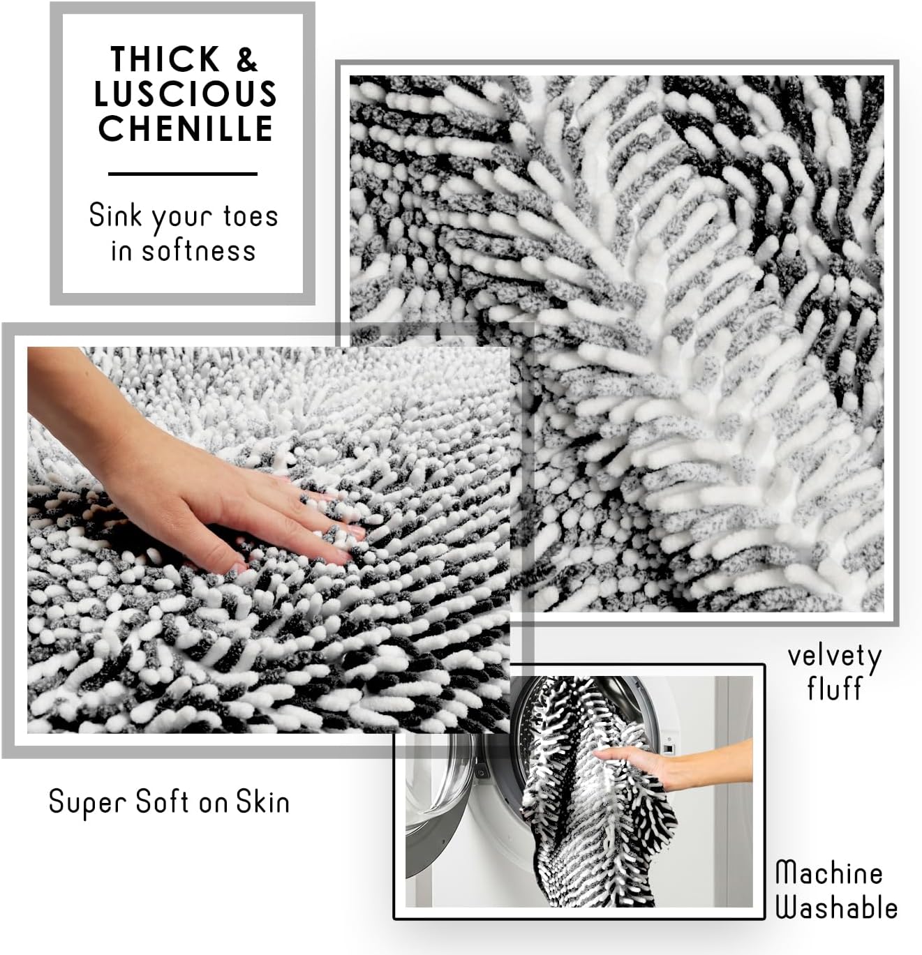 Hearth & Harbor Bathroom Rugs, Chenille- Ombre Black - Gallery 7