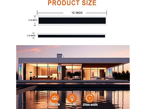 12" LED RGBW Wall Light IP66