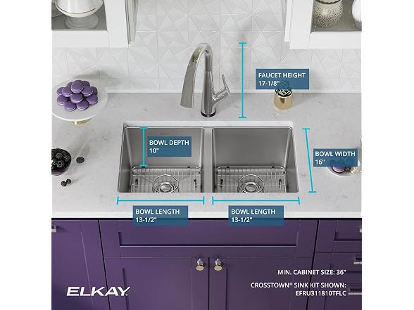 Elkay Crosstown 16 G SS 30" Sink Kit w Filter Faucet