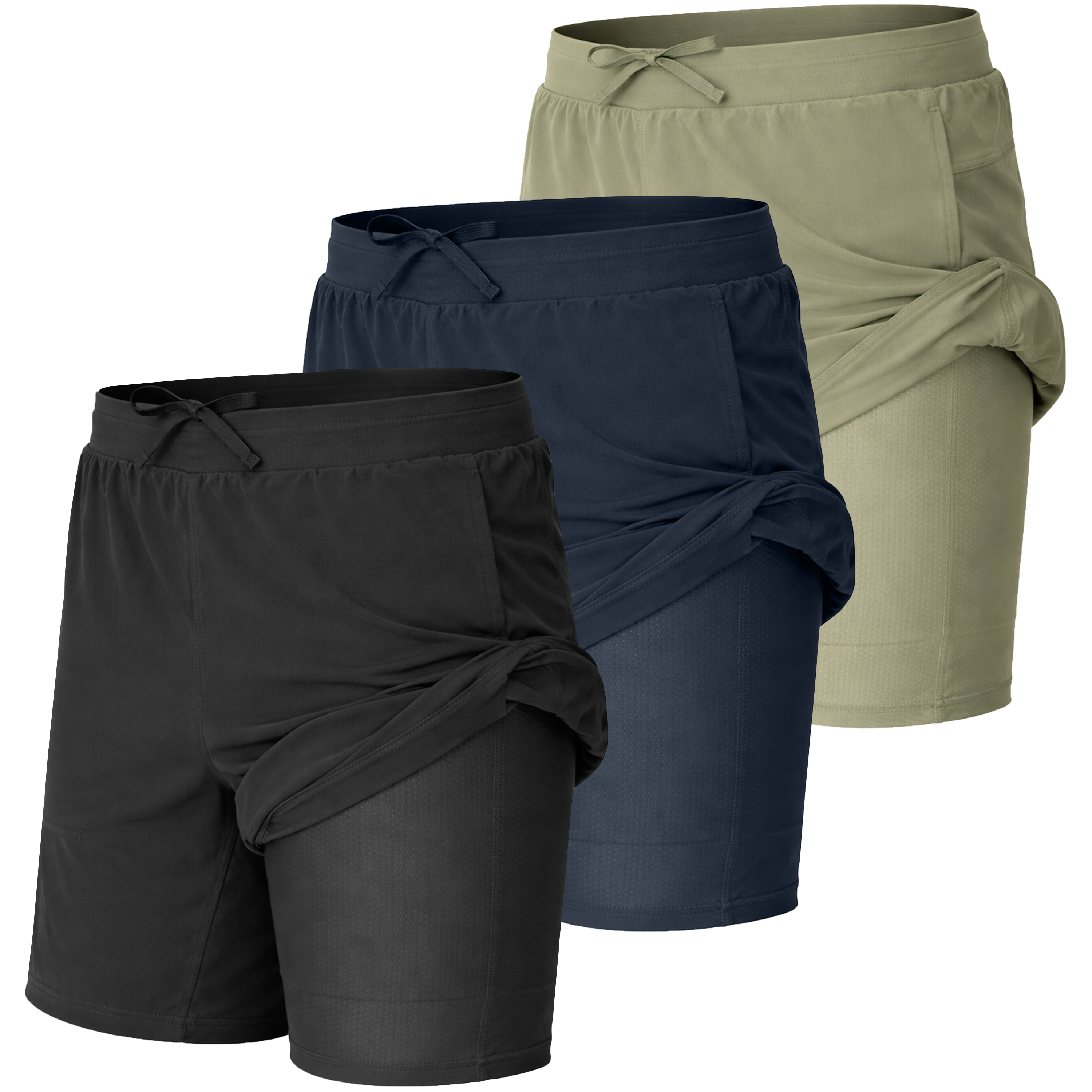 3Pk Mens 2-in-1 Quick Dry Active Shorts - Gallery 14