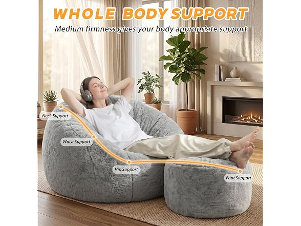 Shell-Shaped Bean Bag Couch w/Ottoman