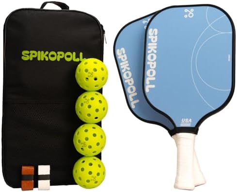 SPI New by SPIKOPOLL Pickleball Paddles Set of 2, USAPA Approved, Lightweight, Durable Fiberglass Pickleball Rackets with Polypropylene Honeycomb Core (Same Color: Light Blue)