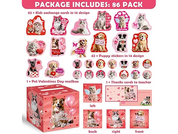 DMHG 42 Pack Pet Valentine's Day Cards