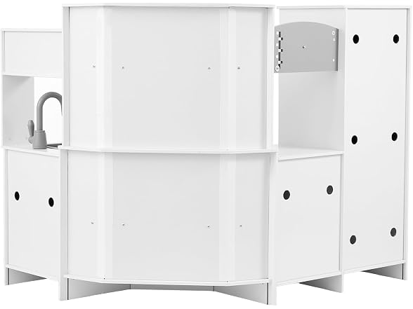 Corner Wooden Play Kitchen, Toy Set with Lights