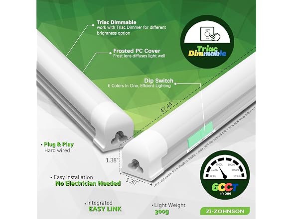 Zi-ZOHNSON Dimmable LED Shop Lights 4FT