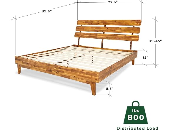 Bme Caden King Size Bed Frame and Adjustable Headboard, 15"
