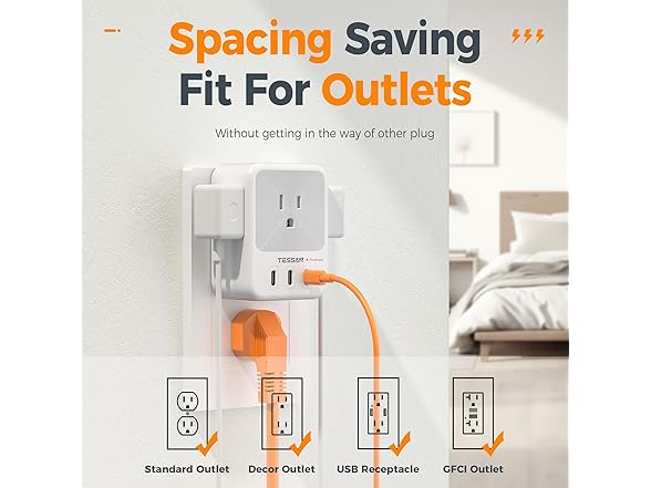 TESSAN Outlet Splitter (4 Outlets, 3 USB-C)