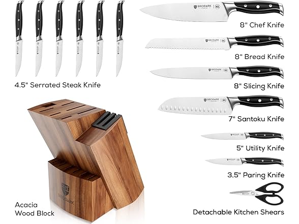 Brodark Professional Chef Knife Set with Sharpener