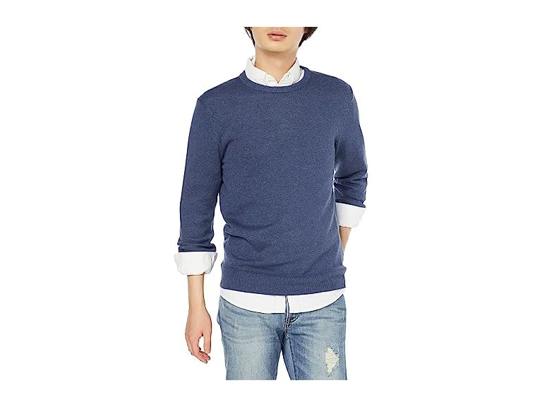 Amazon Essentials Men's Long-Sleeve Crewneck Sweater, 100% Cotton, Big & Tall Options Available, Blue Heather, X-Large