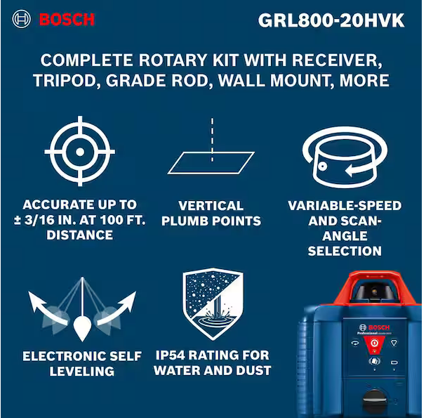 Bosch GRL800-20HVK 800ft Red Rotary Laser Level Kit - Gallery 7