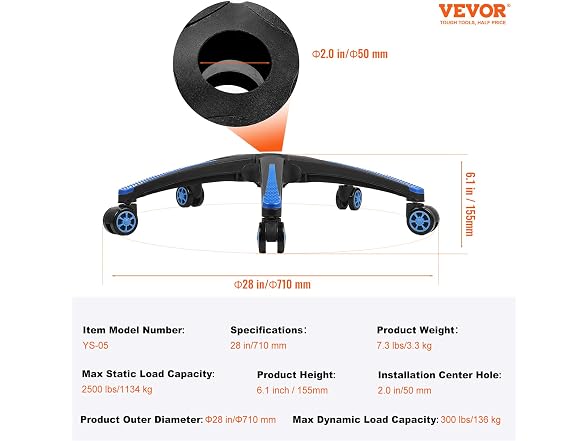 VEVOR Chair Base Replacement, 28"