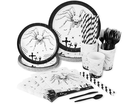 Halloween 215 Pcs Paper Plates, Napkins and Disposable Cutlery Set