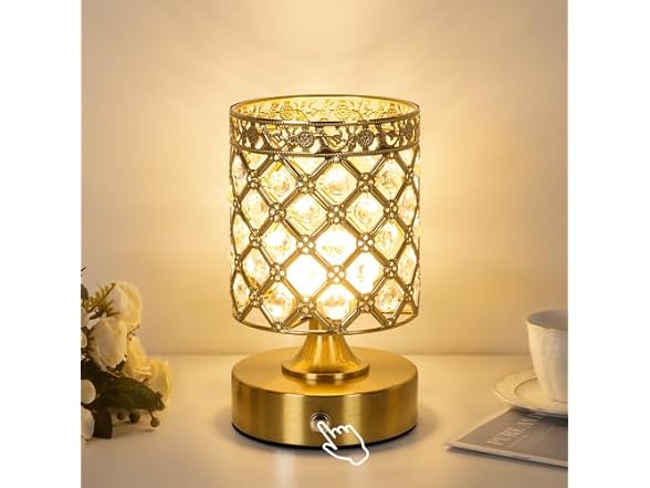 TOBUSA Gold Crystal Rechargeable Cordless Table Lamp