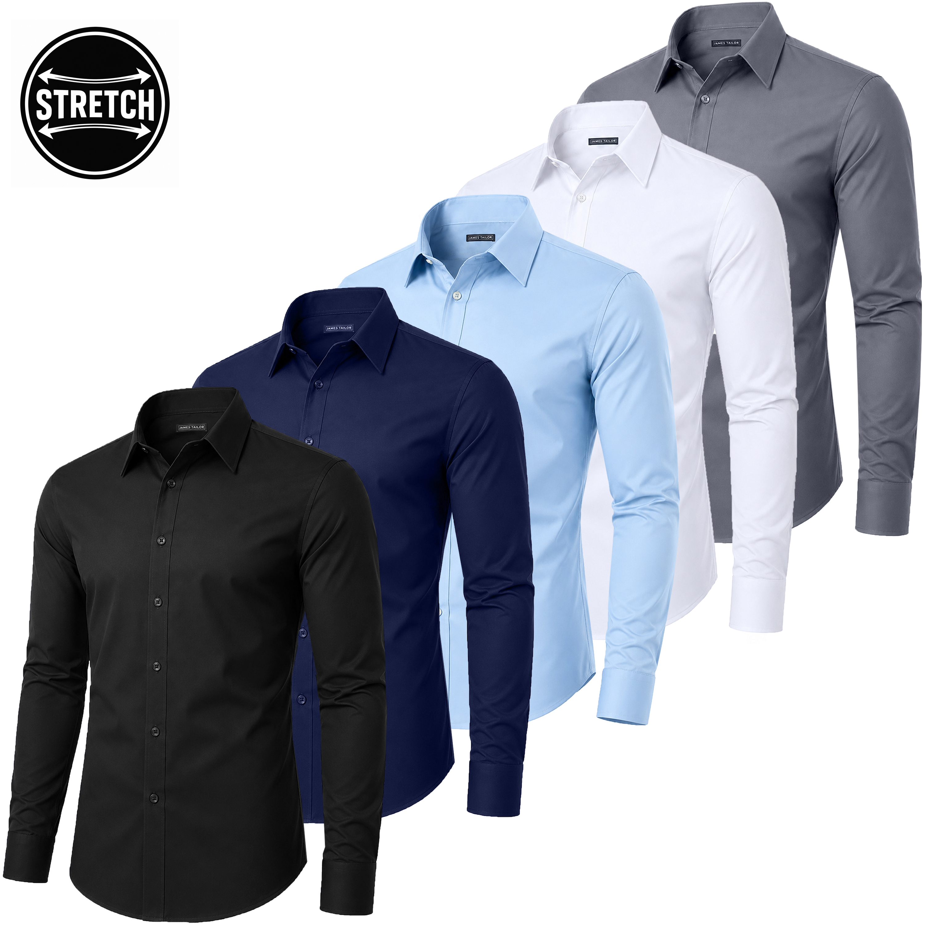 5Pk Mens L/S Stretch Dress Shirt - Gallery 14