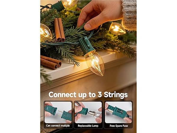 Brightown Minetom C9 Clear Christmas String Lights, 25FT