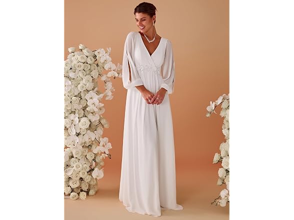 Ever-Pretty Women V Neck Long Lantern Floor Dress
