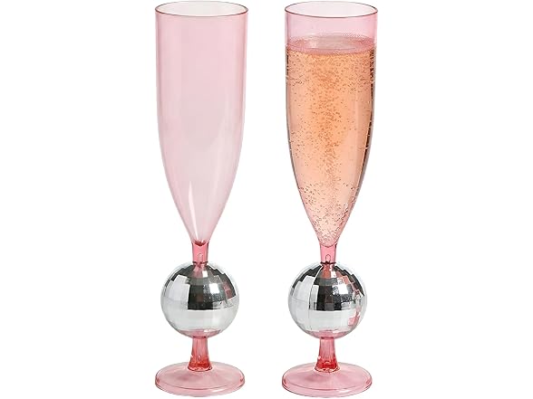 Fun Express 9" 6 oz. Silver Disco Ball Stem Pink Flutes