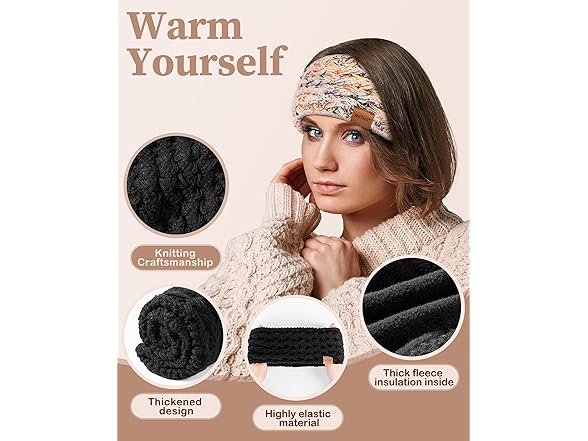 MUTKIS Winter Headbands  3 Pack Fleece Lined