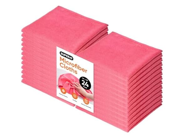 Superio Pink Microfiber Cleaning Cloth 24 Pack