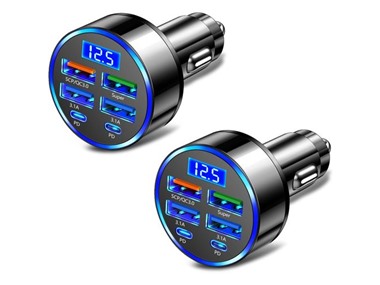 $18.99, Was $23.99, 20% Off! 2-pk 6-in-1 Port Adapter Car Charger dealfomo