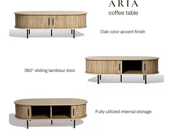 LuxenHome Oval Coffee Table with Storage