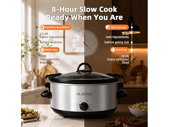 AURYAO 6 QT Manual Slow Cooker