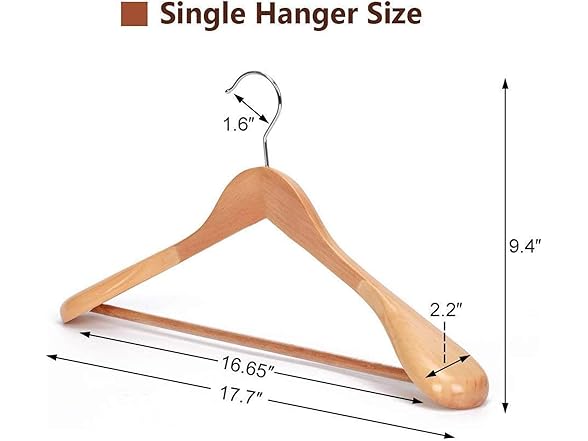 JS HANGER Wooden Suit Hangers - 6 Pack  Natural