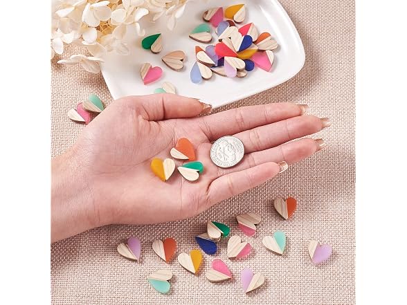 Pandahall 50Pcs Resin & Wood Heart Cabochons - Gallery 4