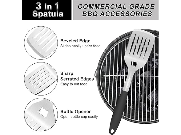 POTWIY Grill Tools Set 3pc Steel