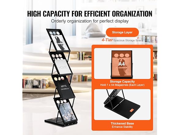 Foldable Magazine Display Rack, 4-Tier Brochure