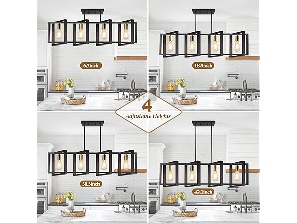 5-Light Black Gold Dining Room Light Fixture, 53’’
