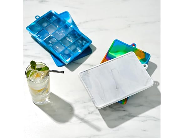 Host Ice Cube Tray with Lid Blue Marble